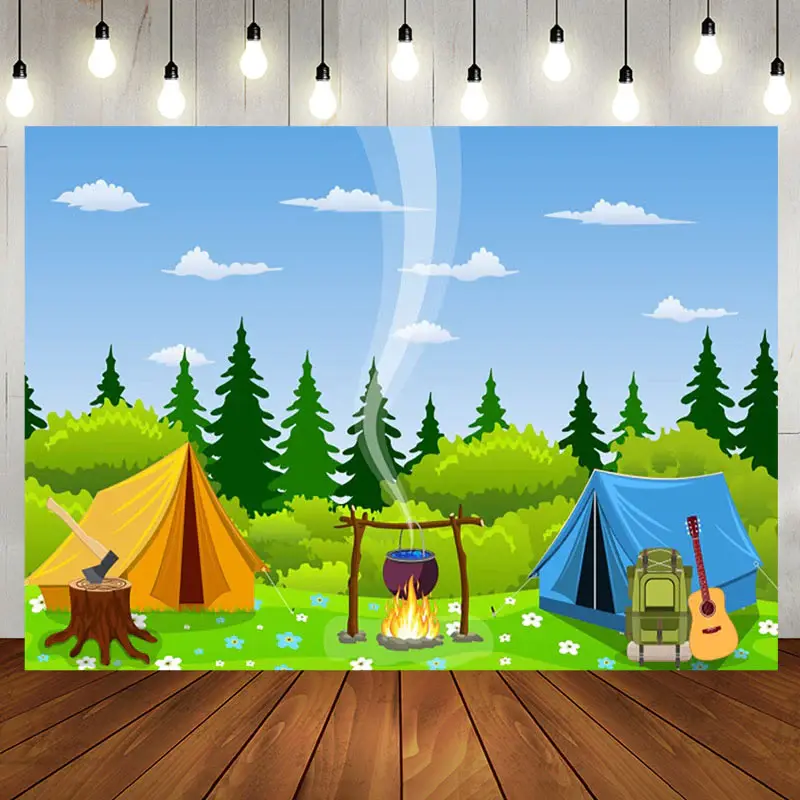 Aperturee Blue Sky Wild Forest Jungle Tents Picnic Backdrop