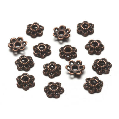 6-Petal Tibetan Style Alloy Hollow Flower Bead Caps