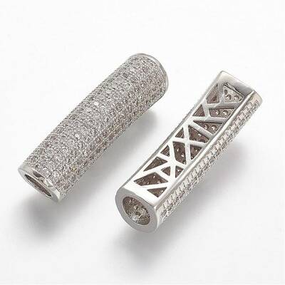 Brass Micro Pave Cubic Zirconia Tube Beads