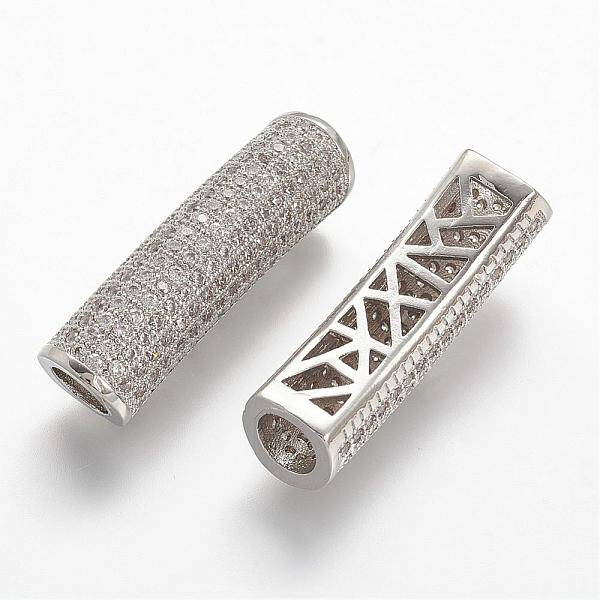 Brass Micro Pave Cubic Zirconia Tube Beads