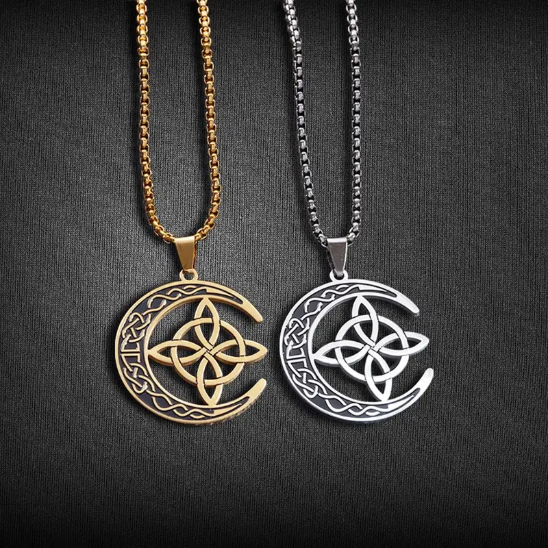 Stainless steel Celtic knot trinity pendant Irish moon necklace men women anniversary gift party jewelry y2k