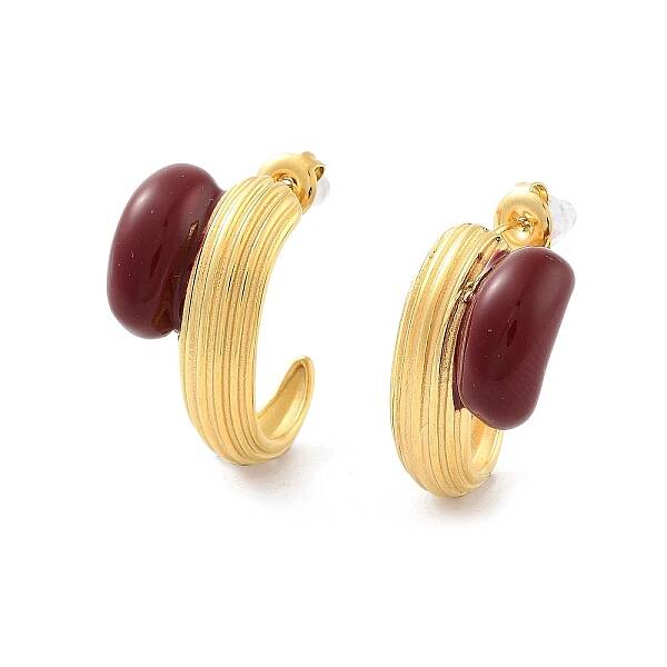 Ion Plating(IP) Oval 304 Stainless Steel Enamel Stud Earrings