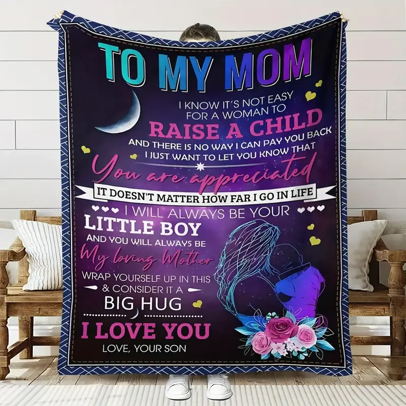 Letter Pattern Blanket Gift for Mom, Soft Throw Blanket, All Season Blanket, Breathable Comfortable Blanket, Comfy Bedding fo...