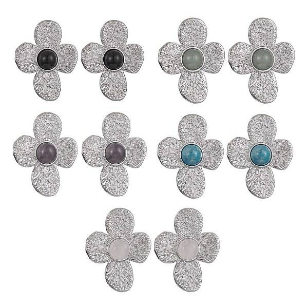 Natural Mixed Gemstone Flower Stud Earrings