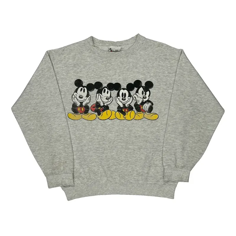 Mickey Mouse Disney Graphic Sweatshirt - Small Grey Cotton Blend