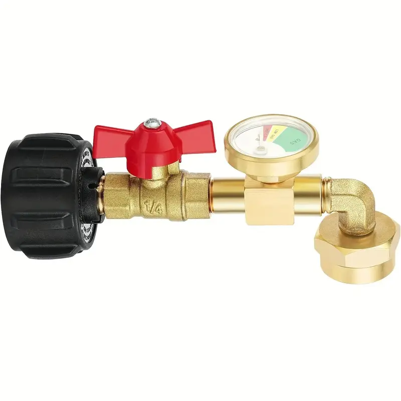 Propane Tank Gas Connector with Luminous Gauge, 90 Degree Design Brass Propane Tank Gas Connector, Outdoor Camping Kitchenwar...