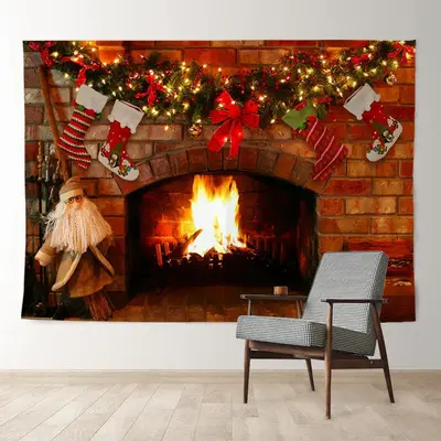 Aperturee Fireplace Beardman Light Wreath Christmas Backdrop
