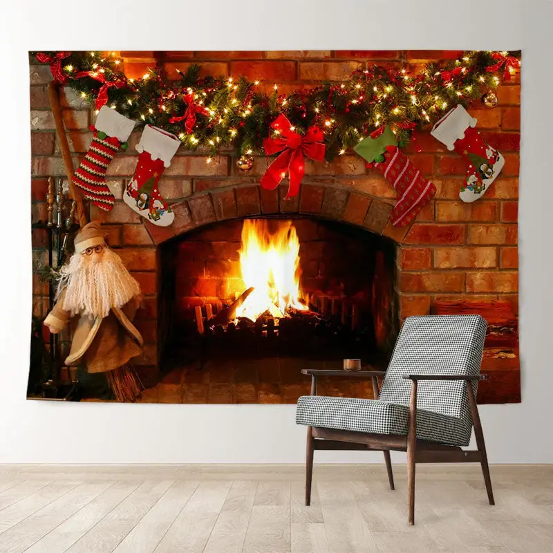 Aperturee Fireplace Beardman Light Wreath Christmas Backdrop