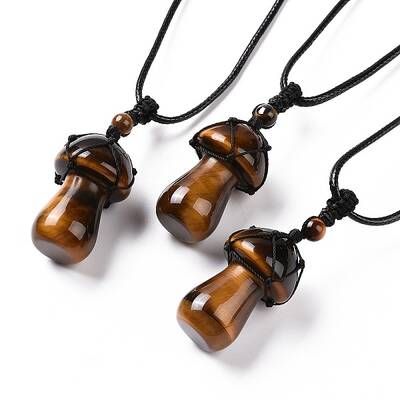 Natural Tiger Eye Mushroom Pendant Necklace