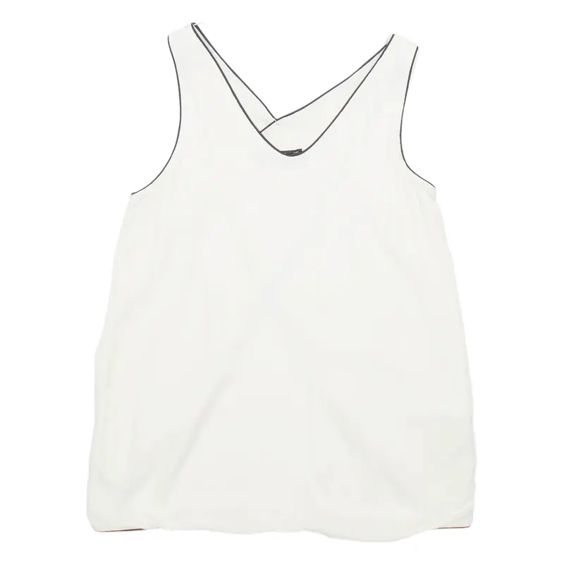 ZARA Open Back Womens Vest White V-Neck Sleeveless Viscose XS