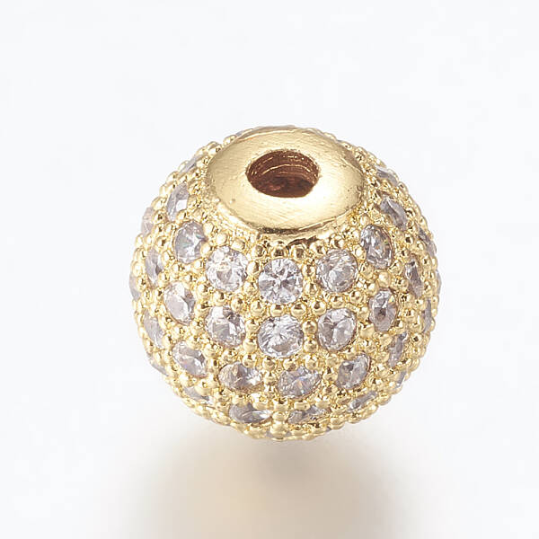 Brass Micro Pave Cubic Zirconia Beads