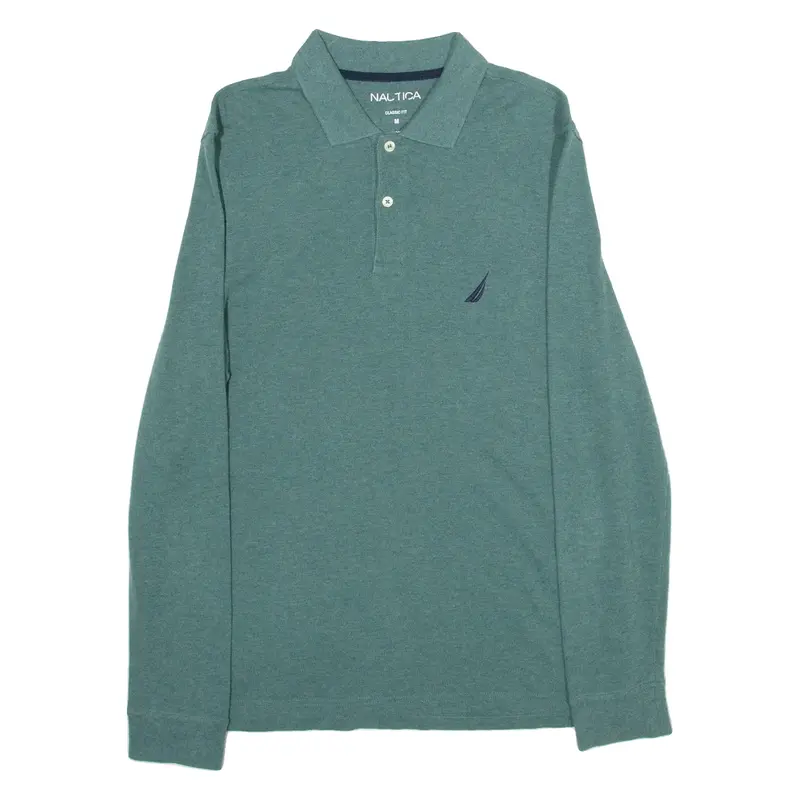 NAUTICA Classic Fit Mens Polo Shirt Green Long Sleeve M