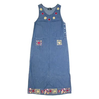 JAMIE BROOKE Womens Dungaree Dress Blue Denim 90s Sleeveless Long S