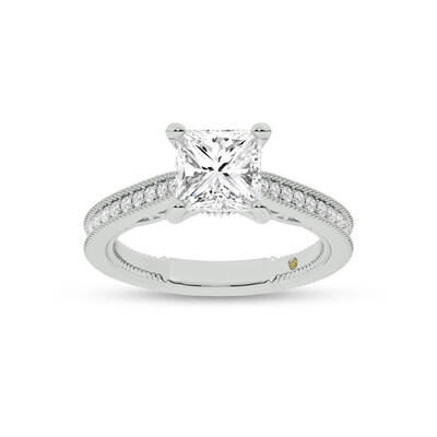 Oslo Vintage Inspired Hidden Accent Princess Cut Lab Grown Diamond Engagement Ring | 14K White Gold 2 7/8 CT. TW.