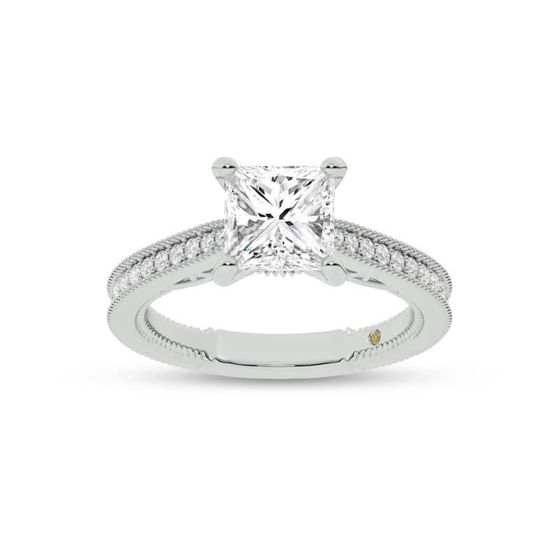 Oslo Vintage Inspired Hidden Accent Princess Cut Lab Grown Diamond Engagement Ring | 14K White Gold 2 7/8 CT. TW.