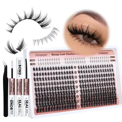 Focipeysa Manga Lash Clusters 8-16mm Lash Extension Natural Wispy Eyelash Clusters with Bottom Lashes DIY Eyelash Extension K...