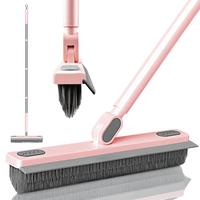 KZKR Pink 2in1 Floor Brush Scrubber, Grout Brush with 58.66inch Long Handle, 180° Rotatable Scrubber Cleaning Squeegee