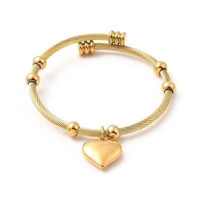 Ion Plating(IP) 304 Stainless Steel Heart Charms Cuff Bangle