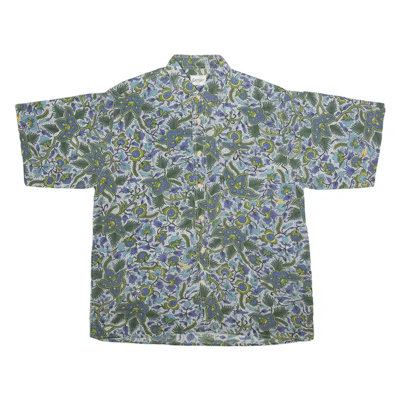 GATSBY Mens Shirt Blue Floral L