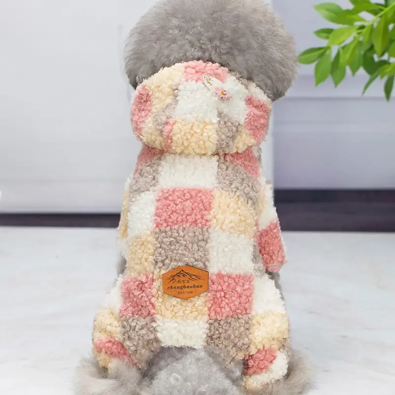 Plaid Pattern Pets Hoodie, Cute Soft Plush Sweaters, Winter Clothing for Dogs and Cats