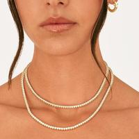PAVOI 14K Gold Plated 3mm Simulated Diamond Tennis Necklace for Women | Chunky Long Gold Chain | Sizes 15\