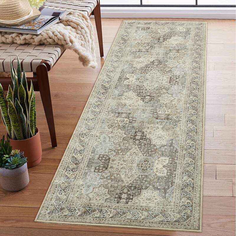 Garvee Washable Runner Rug 2x6 Boho Hallway Rug Runner Long Entryway Rug, Low-Pile Accent Rug for Bedroom, Non-Slip Soft Carp...