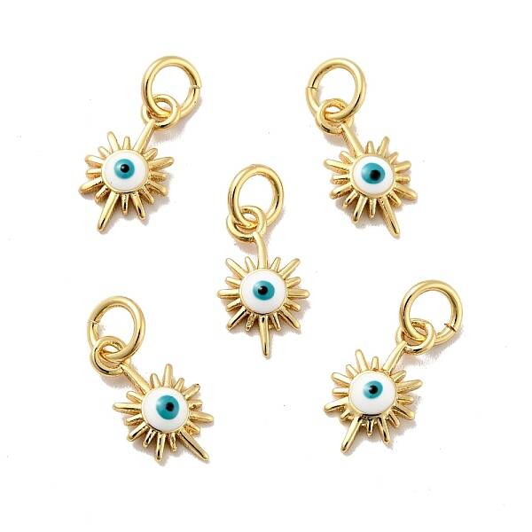 Sun with Evil Eye Brass Enamel Pendants