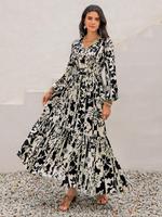 Women's Floral Print Dress without Belt, Casual Girly Girl Clothes Boho Bishop Sleeve Long Dress for Beach Holiday Vacation, ...
