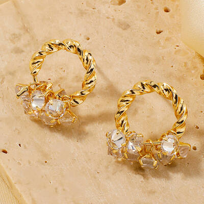 Chic Fashionable Luxe Women's Brass Rhinestone Twisted Stud Earrings
