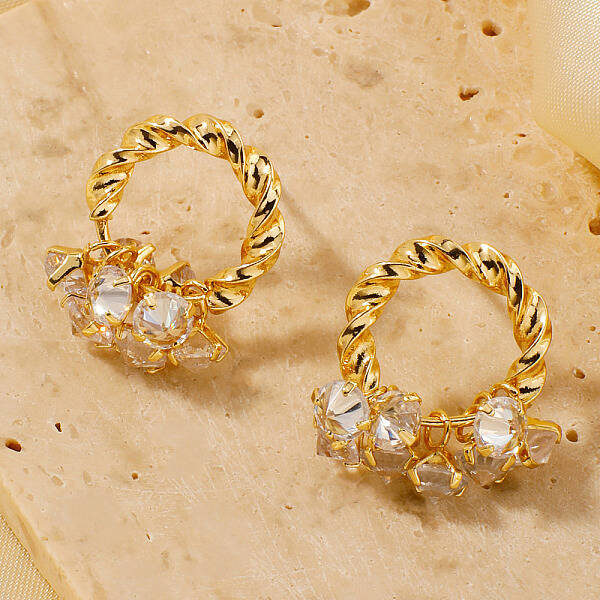 Chic Fashionable Luxe Women's Brass Rhinestone Twisted Stud Earrings