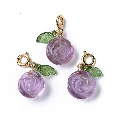 Natural Amethyst Rose Spring Ring Clasp Charms