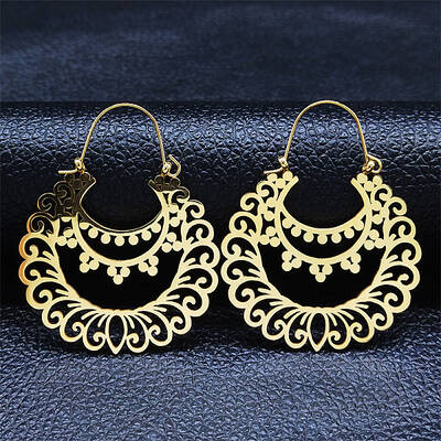 304 Stainless Steel Hollow Flower Hoop Earrings
