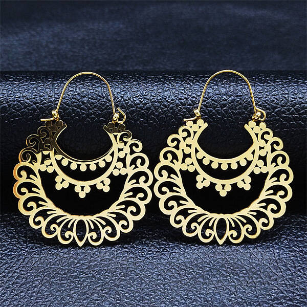 304 Stainless Steel Hollow Flower Hoop Earrings