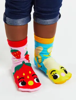 KIDS STRAWBERRY & BANANA NO SLIP SOCKS | Size: KIDS SMALL