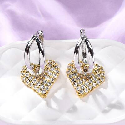 Brass Micro Pave Clear Cubic Zirconia Hoop Earrings