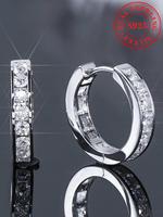 925 Sterling Silver Artificial Moissanite Decor Hoop Earrings, Fashionable Earrings for Women & Men, Silver Jewelry, Trendy A...