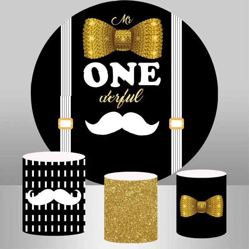 Aperturee Mr.One Derful Black And White Round Birthday Backdrop | Round Backdrop Fabric Cover | Circle Party Backdrop | Circl...