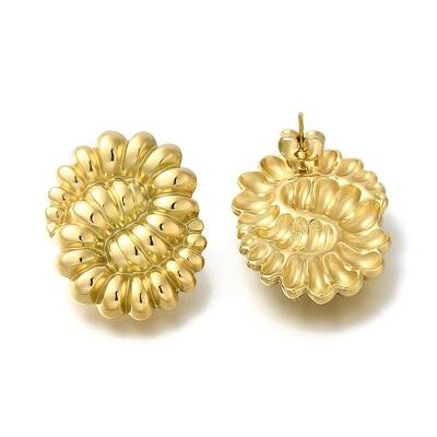Ion Plating(IP) 304 Stainless Steel Textured Oval Stud Earrings for Women