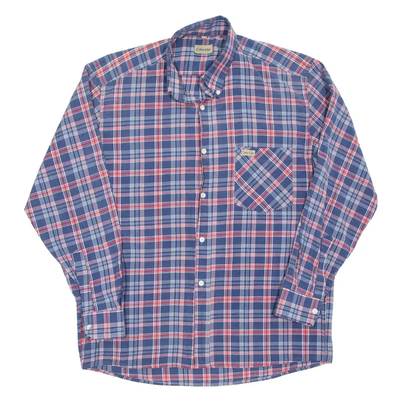 CALVIN KLEIN Mens Shirt Blue Check Long Sleeve L
