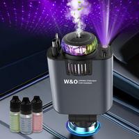 W&O 5-in-1 Retractable Starlight Car Charger with Air Freshener – Fast Charging Adapter, Dual Ports, Lightning Cable, 3* Pe...