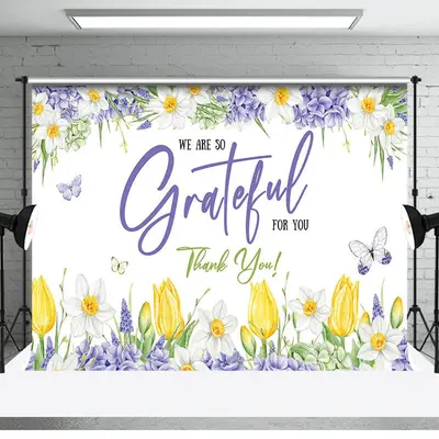 Purple Floral We Are So Grateful For You Backdrop - Aperturee