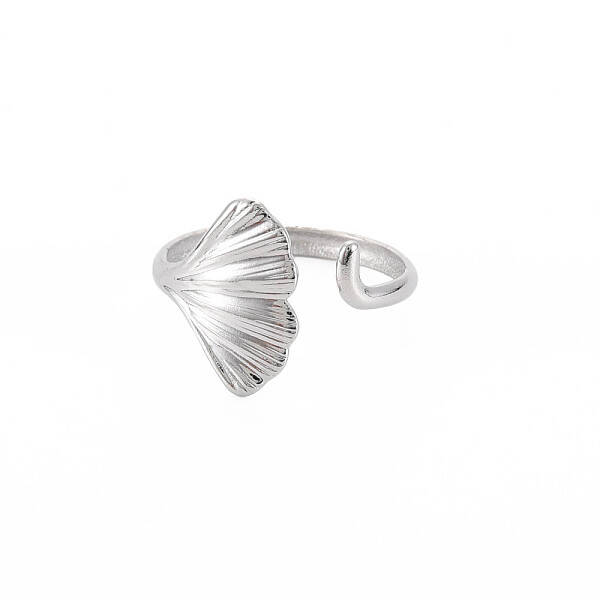 Non-Tarnish 304 Stainless Steel Ginkgo Leaf Wrap Open Cuff Ring for Women