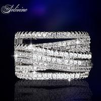 SOLIVINE Multi-Row Band for Women – 925 Silver Jewelry with 5A Cubic Zirconia, Wide Wedding Band Crossover Statement Rings,...