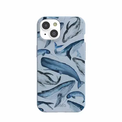 Powder Blue Whales iPhone 14/16e Case