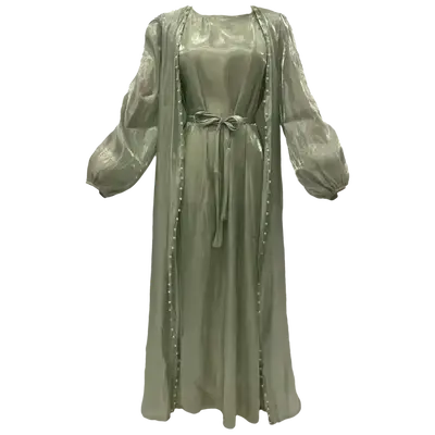 RAHA DUSE 2 PCs Pearl Beads Abaya Modest Long Dress for Muslim Women