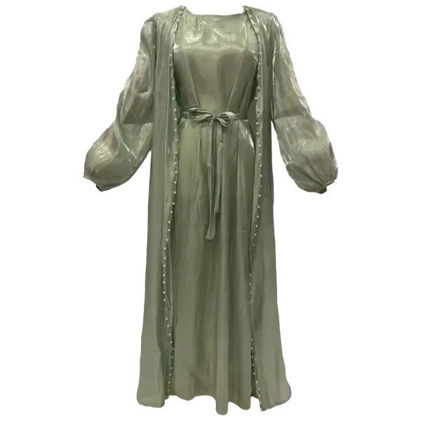 RAHA DUSE 2 PCs Pearl Beads Abaya Modest Long Dress for Muslim Women