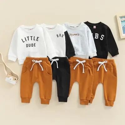 Infant Toddler Baby Boy Fall Winter Clothes Long Sleeve Funny Letters Sweatshirt Pullover Tops Pants Set