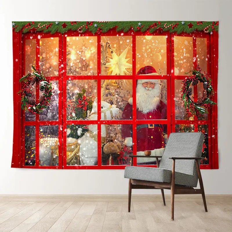 Aperturee Santa Claus Outdoor Window Merry Christmas Backdrop