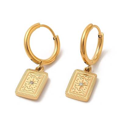 Crystal Rhinestone Rectangle with Star Dangle Hoop Earrings