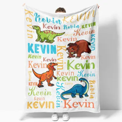 Personalized Name Dinosuars Mammoth Blanket For Boys - Aperturee